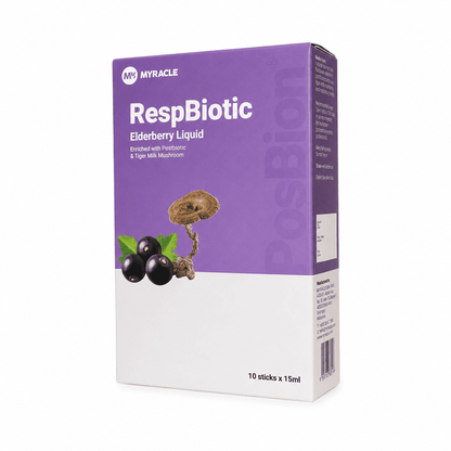 Myracle RespBiotic Elderberry Liquid packaging on a white background